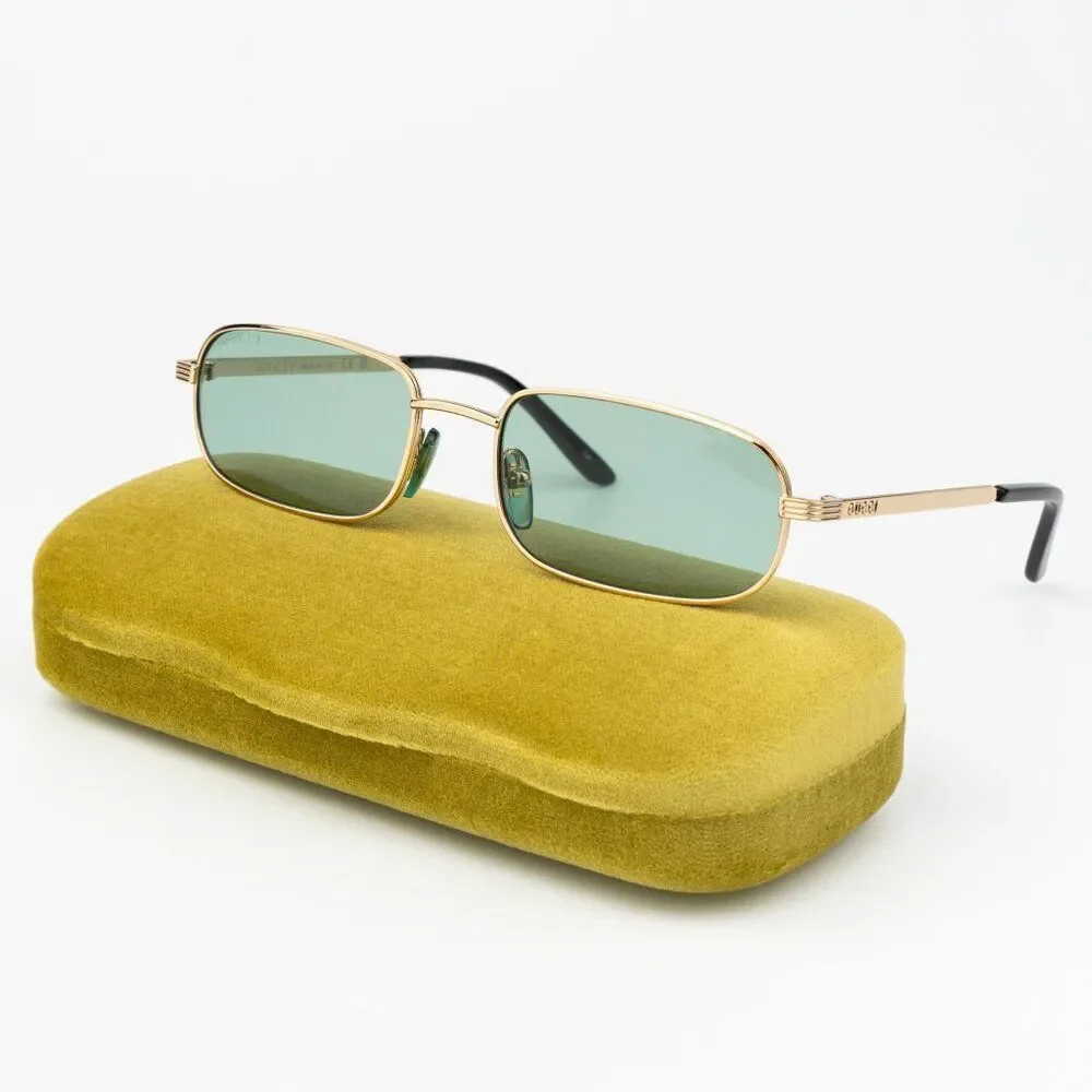Gucci Women Sunglasses Gold Green Rectangle GG1457S 005 BRAND NEW